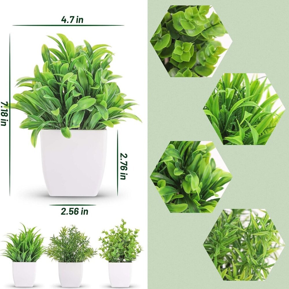 4 Pack Small Fake Plants Mini Artificial Faux Plants in Pots for Home Office Bed - Picture 3 of 6